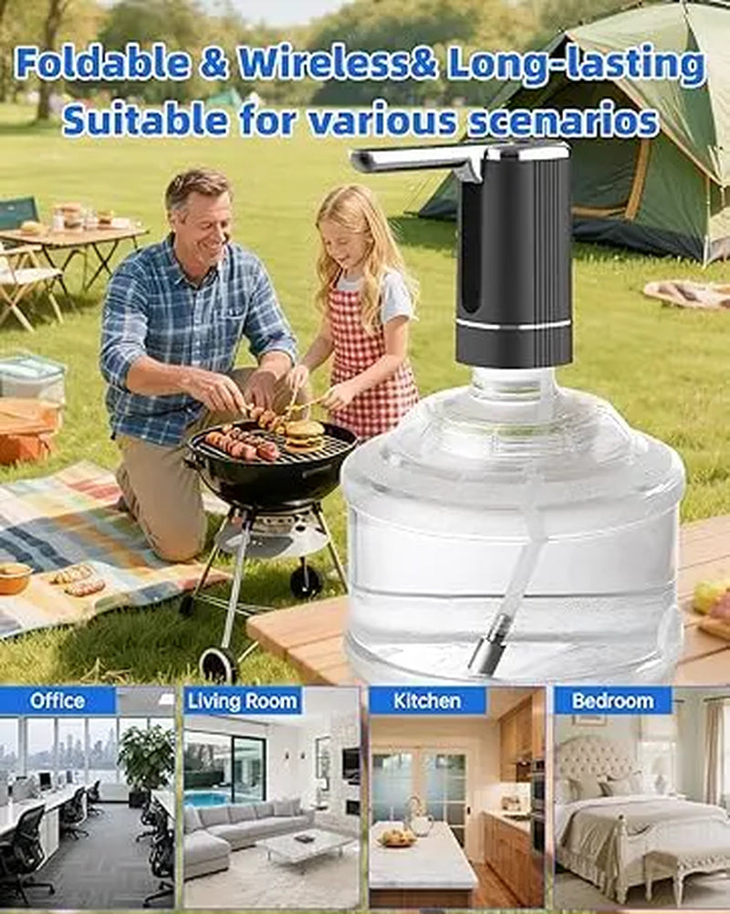 Generic Electric Water Bottle Pump Foldable Water Dispenser Pump for 1-5 Gallon Automatic Water Dispenser Countertop for RV Outdoor Travel Bedside Home Office Camping (Black)
