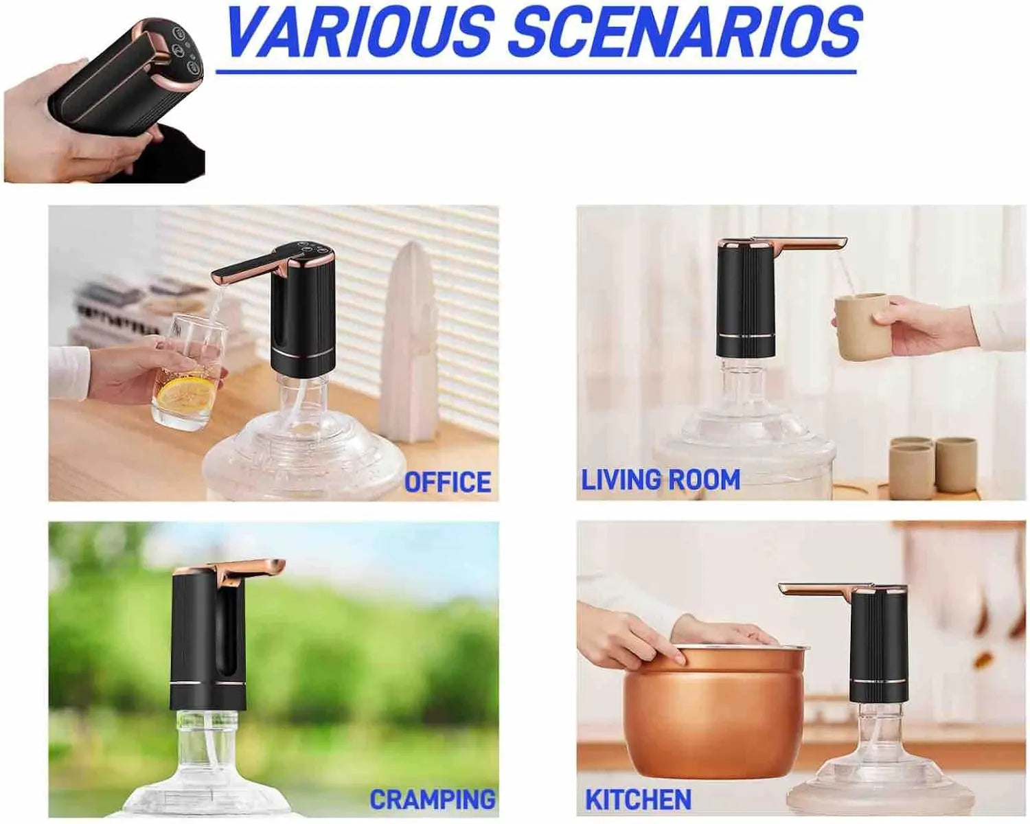 Generic Electric Water Bottle Pump Foldable Water Dispenser Pump for 1-5 Gallon Automatic Water Dispenser Countertop for RV Outdoor Travel Bedside Home Office Camping (Black)